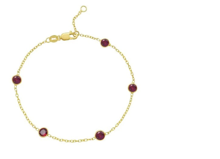 Yellow Gold Created Ruby Station Bracelet