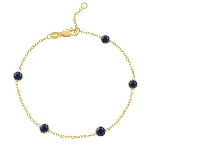 Yellow Gold Created Sapphire Station Bracelets