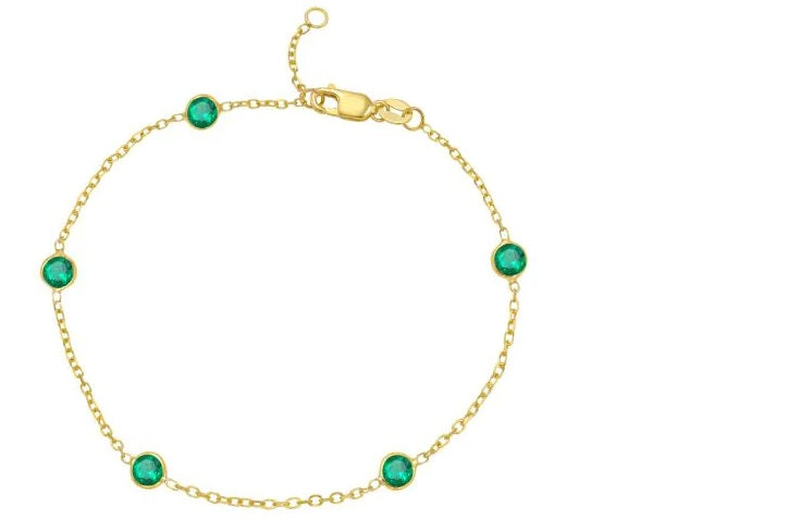 Yellow Gold Created Emerald Station Bracelet