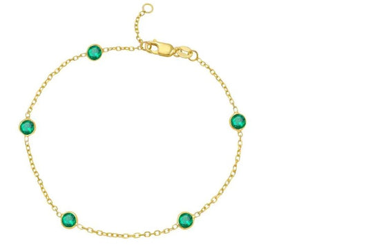 Yellow Gold Created Emerald Station Bracelet